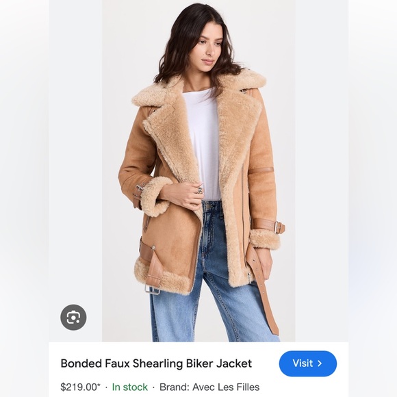 Avec Les Filles Bonded Faux Shearling Sherpa Lined Suede Biker Moto Jacket Coat - Picture 1 of 16
